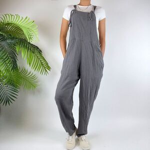 Women's Vintage Gray Cottagecore Boho Dungarees Hippie Baggy Overalls / S